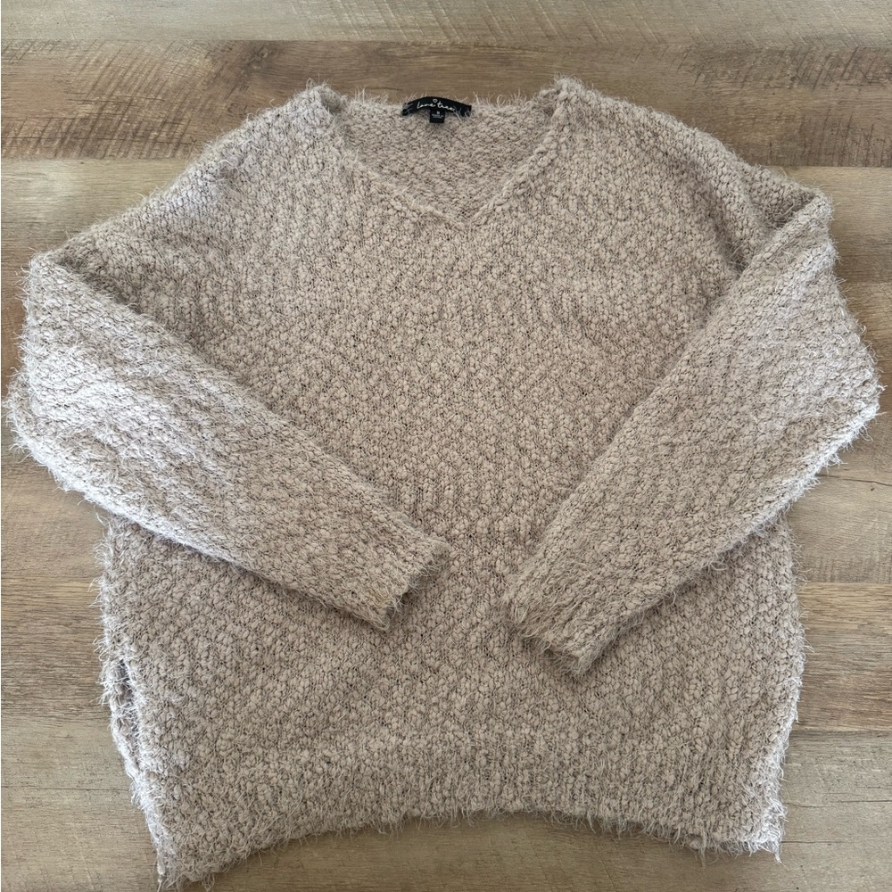 Love Tree fuzzy Beige V-Neck Sweater